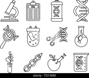 Il Dna di ingegneria genetica set di icone. Set di contorno del dna ingegneria genetica icone vettoriali per il web design isolato su sfondo bianco Illustrazione Vettoriale