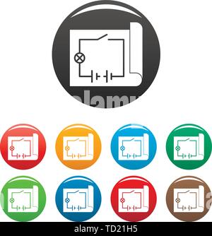 Schema elettrico set di icone 9 vettore di colore isolato su bianco per qualsiasi design Illustrazione Vettoriale
