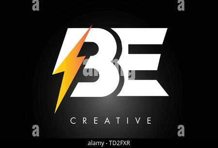 Essere Lettera Logo Design con illuminazione Thunder bullone. Chiavistello elettrico lettera Logo illustrazione vettoriale. Illustrazione Vettoriale