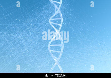 Tridimensionale, rendering di DNA con linea divergente sfondo tecnologico Foto Stock