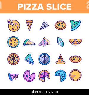 Pizza triangolo vettore sezioni lineari di set di icone Illustrazione Vettoriale