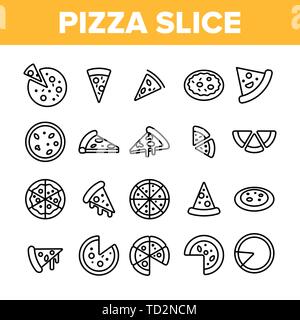 Pizza triangolo vettore sezioni lineari di set di icone Illustrazione Vettoriale