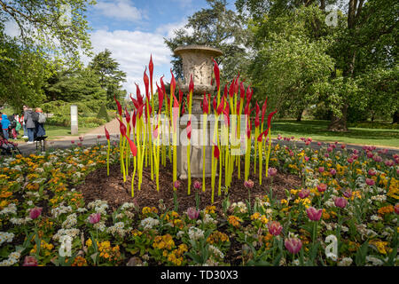 Pennelli di Dale Chihuly sono parte di una scultura in vetro presentano in Kew Gardens. Foto Stock