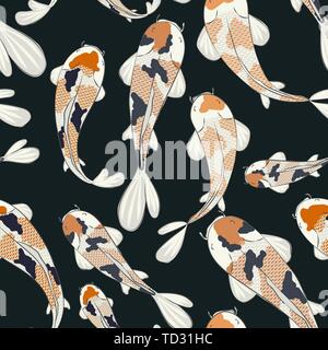 Veсtor seamless pattern con karps Koi su sfondo blu scuro Illustrazione Vettoriale