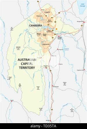 Mappa del Territorio della Capitale Australiana con la capitale Canberra Illustrazione Vettoriale