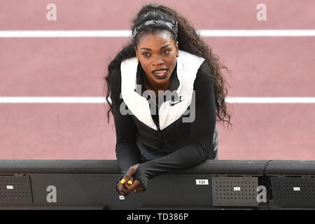 Caterine Ibarguen della Colombia colloqui con il suo allenatore durante le donne salto in lungo presso la IAAF Diamond League Golden Gala Roma 06-06-2019 Stadio Olimpico Foto Stock