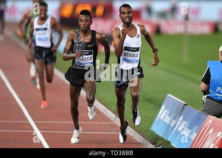 Selemon Barega e Telahun Haile Bekele di Etiopia competere negli uomini 5000m a la IAAF Diamond League Golden Gala Roma 06-06-2019 Stadio Olimpico Foto Stock