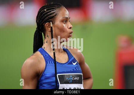 Salwa Eid Naser del Bahrain reagisce dopo aver vinto le donne 400m a la IAAF Diamond League Golden Gala Roma 06-06-2019 Stadio Olimpico, incontro Atl Foto Stock