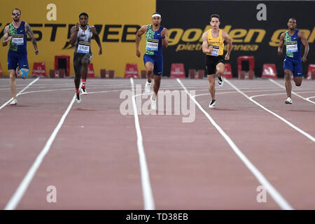 Ramil Guliyev della Turchia, Noè Lyles di Stati Uniti, Michael Norman di Stati Uniti, Filippo Tortu di Italia e Alex Quinonez dell Ecuador competere in Foto Stock