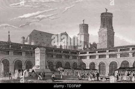 Marché Saint-Germain, Parigi, antichi di acciaio inciso stampa, 1831 Foto Stock