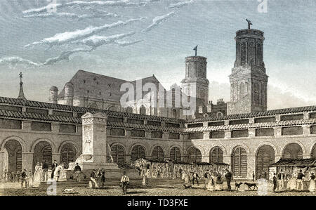 Marché Saint-Germain, Parigi, antichi di acciaio inciso stampa, 1831 Foto Stock