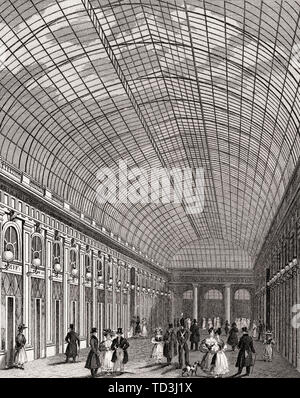 Galerie d'Orléans, Palais-Royal, Parigi, antichi di acciaio inciso stampa, 1831 Foto Stock