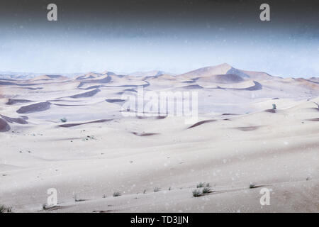 Manipolazione digitale della luce nevicata nel deserto - clima estremo cambiare idea. Foto Stock