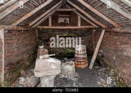 Norse ricostruita o forno Viking house presso l'Anse aux Meadows sulla Grande Penisola Settentrionale di Terranova. Foto Stock