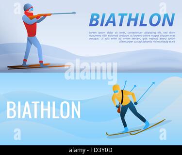 Banner di biathlon set. Cartoon illustrazione del vettore di biathlon set di banner per il web design Illustrazione Vettoriale