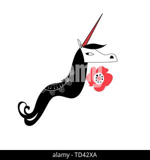 Vettore di segno unicorn ritratto su sfondo bianco Illustrazione Vettoriale