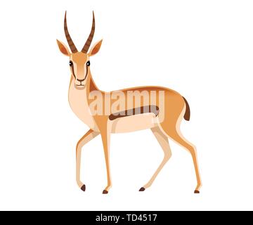 Selvatico Africano nero-tailed gazelle con lunghe corna cartoon animale piatto design illustrazione vettoriale su sfondo bianco vista laterale antilopi. Illustrazione Vettoriale