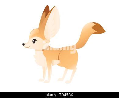 Carino fennec Fox Piombo Flat illustrazione vettoriale cartoon design animale sfondo bianco vista laterale. Illustrazione Vettoriale