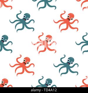 Seamless pattern subacqueo con simpatici polpi vettore illustrazione cartoon Illustrazione Vettoriale