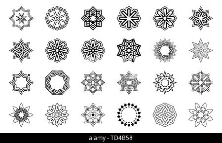 Set di astratta geometrica centro simmetrico di forme. Collezione di simboli per il vostro design. Isolato su sfondo bianco. Gli elementi di design, ornamenti. Illustrazione Vettoriale