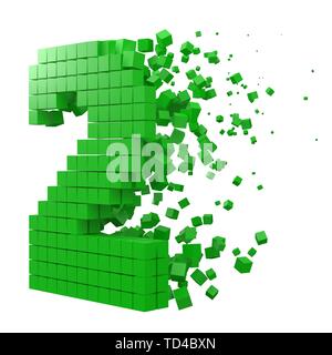 Numero 2 a forma di blocco di dati. versione con cubetti di verde. 3d stile pixel illustrazione vettoriale. Adatto per blockchain, tecnologia, computer e abstract t Illustrazione Vettoriale