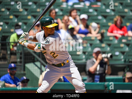 Giugno 08, 2019: Oakland Athletics designato hitter Khris Davis #2 a bat un pomeriggio MLB gioco tra la Oakland atletica e Texas Rangers a Globe Life Park in Arlington, Texas TX sconfitto Oakland 10-5 Albert Pena/CSM Foto Stock