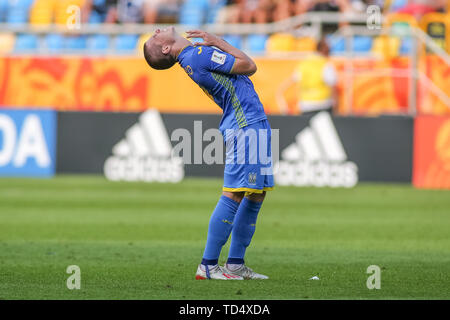 Gdynia, Polonia. 11 Giugno, 2019. Viktor Korniienko dell'Ucraina visto in azione durante il FIFA U-20 World Cup match tra Ucraina e Italia (semi-finale) a Gdynia. (Punteggio finale; Ucraina 1:0 Italia) Credito: SOPA Immagini limitata/Alamy Live News Foto Stock