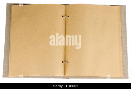 Bellissimo vecchio notebook isolato su bianco Foto Stock