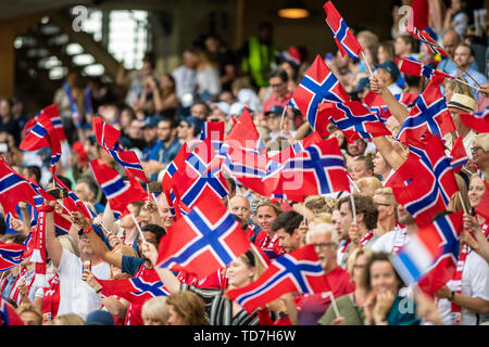 Nizza, N - 11.06.2019: FRANCIA X NORVEGIA - i tifosi norvegesi prima di una partita tra la Francia X Norueiga, valido per la FIFA donne&#3World Cup Coppa 2019 svoltosi mercoledì, 12 giugno 2019, presso la Riviera di Allianz Stadium di Nizza, Francia. (Foto: Richard Callis/Fotoarena) Credito: Foto Arena LTDA/Alamy Live News Foto Stock