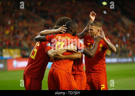 Belgio team group (BEL), giu 11, 2019 - Calcio : Belgio team group celebrare dopo Lukaku's obiettivo durante la UEFA campionato europeo 2020 turno di qualificazione match tra Belgio 3-0 Scozia al King Baudouin Stadium di Bruxelles in Belgio. (Foto di Mutsu Kawamori/AFLO) Foto Stock