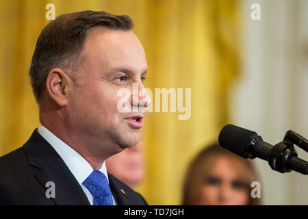Presidente polacco Andrzej Duda parla durante un ricevimento polacco-americano la Casa Bianca a Washington DC, Stati Uniti d'America, 12 giugno 2019. Credito: Zach Gibson/Piscina via CNP/MediaPunch Foto Stock