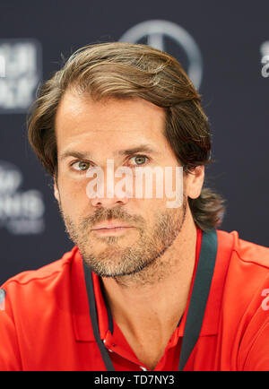 Stuttgart, Germania. Xiii Giugno, 2019. Premere il tasto Conferenza con ex giocatore di tennis professionista Thommy Haas, GER presso il Tennis ATP Mercedes aperto su erba in Stuttgart , giugno 13, 2019. Credito: Peter Schatz/Alamy Live News Foto Stock