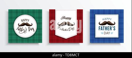 La Festa del Papà biglietto di auguri set speciale per le vacanze in famiglia. Plaid shirt sfondo con vintage le etichette di testo. Illustrazione Vettoriale