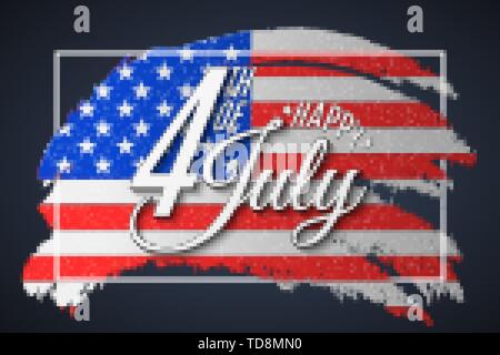 Banner per Giorno di Indipendenza. Biglietto di auguri per il 4 di luglio. Grunge spazzola nel telaio. Testo banner sulla bandiera degli Stati Uniti sullo sfondo. Stati Uniti d'America. Vecto Illustrazione Vettoriale