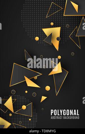 Forme poligonali. Background moderno per il tuo design poster. Bassa poli. Oro e nero forma triangolare. Collegamento delle linee e dei punti. Illustrazione Vettoriale Illustrazione Vettoriale