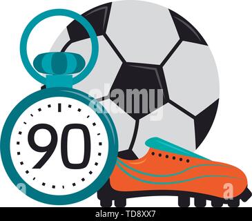 Pallone da calcio con boot e timer sport cartoni animati Illustrazione Vettoriale