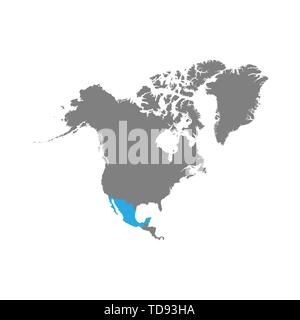 La mappa del Messico è evidenziata in blu sulla mappa del Nord America. Vettore Illustrazione Vettoriale
