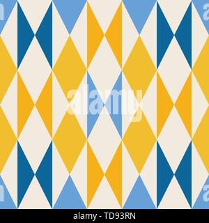 Blu geometrico e triangoli gialli e diamanti pattern. Vector seamless ripetere il background di design. Illustrazione Vettoriale