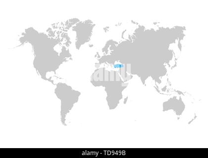 La mappa della Turchia è evidenziata in blu sulla mappa del mondo Illustrazione Vettoriale