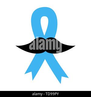 Movember. Nastro blu e baffi. Il cancro della prostata Illustrazione Vettoriale