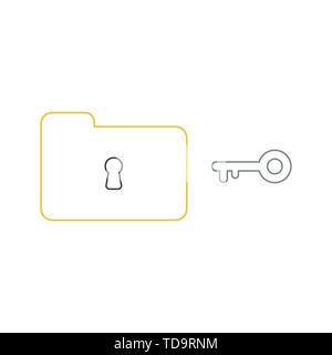Icona vettore concetto di cartella chiusa e foro di serratura con chiave. Sfondo bianco e colorati contorni. Illustrazione Vettoriale