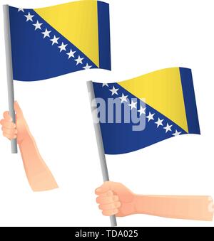 La Bosnia e Erzegovina bandiera in mano. Sfondo patriottico. Bandiera nazionale della Bosnia e Erzegovina illustrazione vettoriale Illustrazione Vettoriale