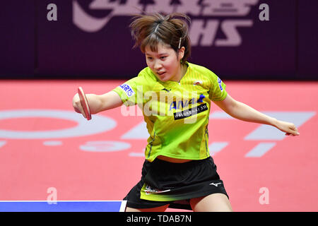 Sapporo, Hokkaido, Giappone. Credito: MATSUO. 14 Giugno, 2019. Miu Hirano (JPN) Tennis da tavolo : 2019 ITTF World Tour, LION Japan Open Sapporo Donne Singoli a Hokkai Kitayell a Sapporo, Hokkaido, Giappone. Credito: MATSUO .K AFLO/sport/Alamy Live News Foto Stock