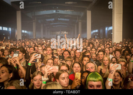 Copenhagen, Danimarca. Xiii Giugno, 2019. Danimarca Copenhagen - Jnue 13, 2019. Frequentatori del concerto di assistere a un concerto dal vivo con l'inglese indie rock band il 1975 a TAP1 in Copenhagen. (Photo credit: Gonzales foto/Alamy Live News Foto Stock