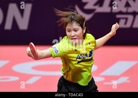 Sapporo, Hokkaido, Giappone. Credito: MATSUO. 14 Giugno, 2019. Miu Hirano (JPN) Tennis da tavolo : 2019 ITTF World Tour, LION Japan Open Sapporo Donne Singoli a Hokkai Kitayell a Sapporo, Hokkaido, Giappone. Credito: MATSUO .K AFLO/sport/Alamy Live News Foto Stock