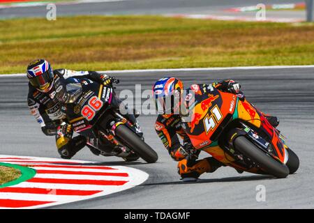 BRAD legante (41) del Sud Africa e Red Bull KTM Ajo e Jake Dixon (96) del Regno Unito e Sama Qatar Angel Nieto Team durante il moto 2 Prove Libere 2 del Ctalunya Grand Prix al Circuito de Barcelona pista di Montmelo, in Spagna il 14 giugno 2019 (Foto: Alvaro Sanchez) Credito: CORDON PREMERE/Alamy Live News Foto Stock