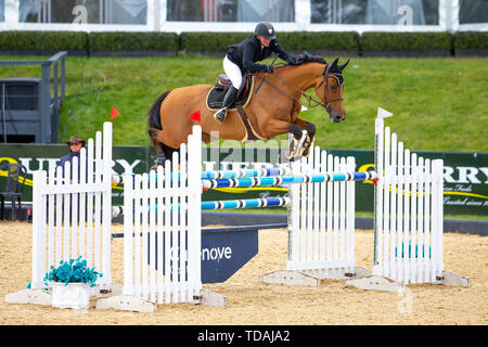 Tattenhall, Cheshire, Regno Unito. 14 Giugno, 2019. Vincitore. Angela Thompson riding Fremont VDL. GBR. CSI2*.1.40m. Showjumping. Scudiero Bolesworth International Horse Show. Tattenhall. Cheshire. Regno Unito. GBR. 14/06/2019. Credito: Sport In immagini/Alamy Live News Foto Stock