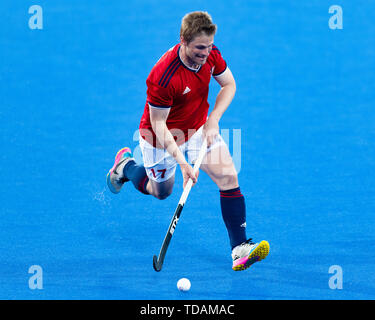 Londra, Regno Unito. Xiv Jun, 2019. JACKSON Ashley di Gran Bretagna in azione durante il connettore FIH Pro League: Gran Bretagna vs Paesi Bassi a Lea Valley Hockey e il Centro Tennis di Venerdì, 14 giugno 2019 a Londra Inghilterra. Credito: Taka G Wu/Alamy Live News Foto Stock