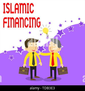 Scrittura testo scrittura finanziamento islamico. Foto concettuale attività bancarie e di investimento che siano conformi con la sharia due imprenditori bianco collega Foto Stock