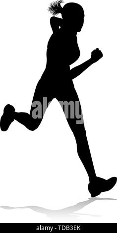 Runner Racing via e silhouette di campo Illustrazione Vettoriale